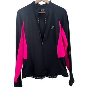 Performance Cycling Jersey Womens XL Black Neon Pink Long Sleeve 1/4 Zip 11-1650